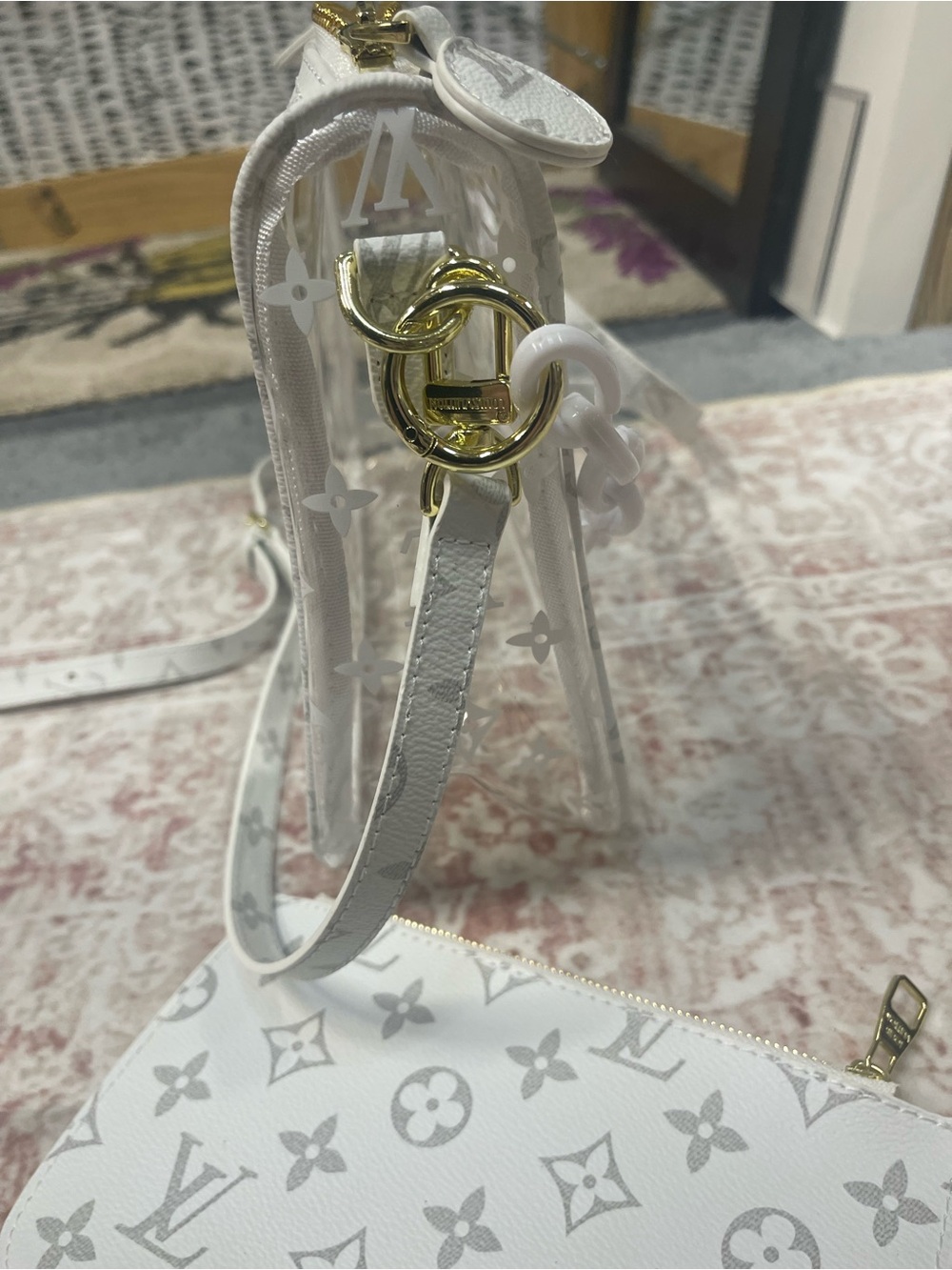 Clear and white fashion Monogram Crossbody Bag with White Trim - Picture 3 of 4